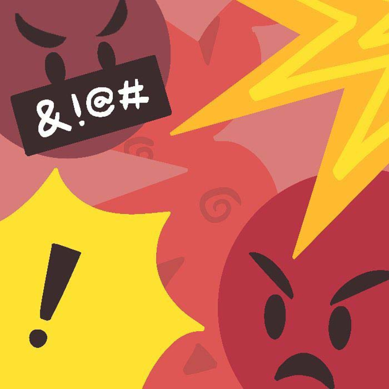An editorial illustration populated with angry emojis.