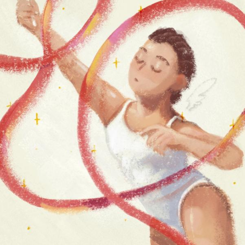 An illustration of a female ribbon dancer.