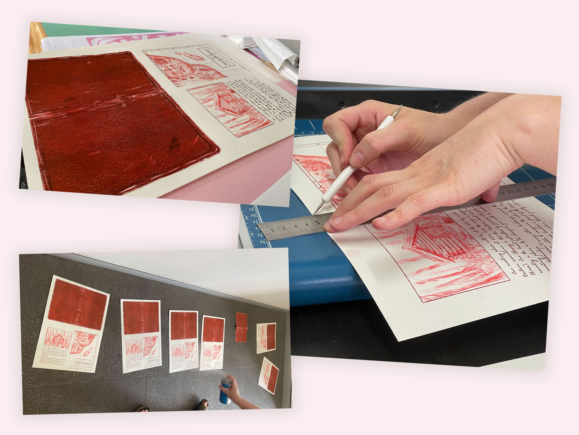 Photos of the print and binding process.